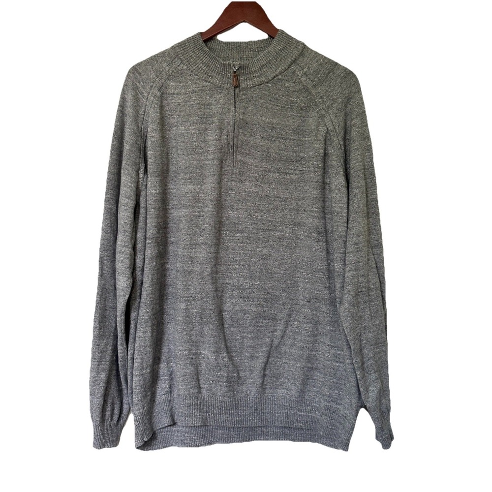 Johnnie-O Mens XXL Gray Cotton Knit Quarter Zip Sweater